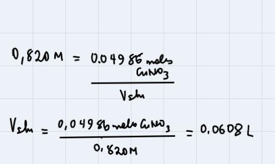 Question 2 of 5>If 6.26 g of CuNO, is dissolved in water to make a 0.820 M solution-example-3