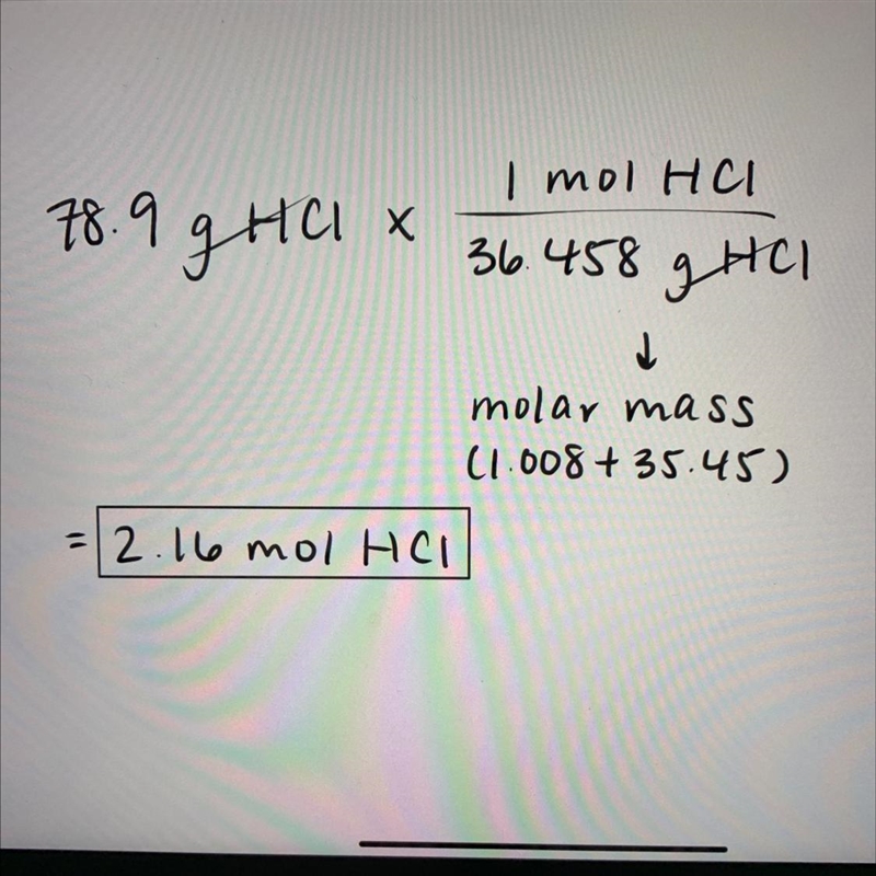 1. How many moles are in 78.9g of HCI?​-example-1