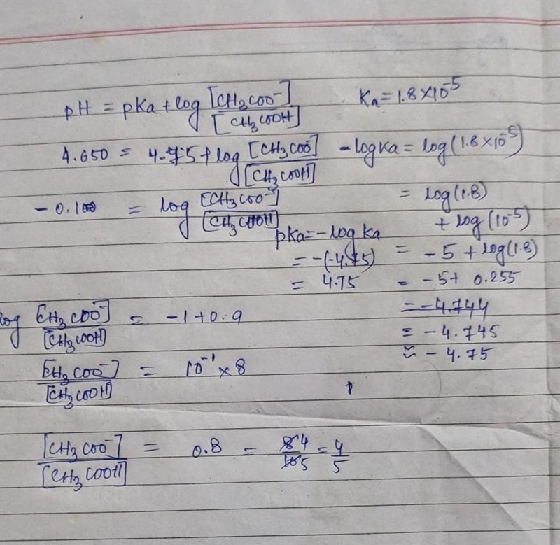 What is the component concentration ratio, [CH3COO−]/[CH3COOH], of a buffer that has-example-1