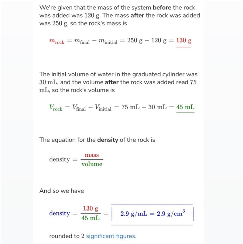 A rock has a mass of 35 g. You place the rock inside a graduated cylinder that has-example-1