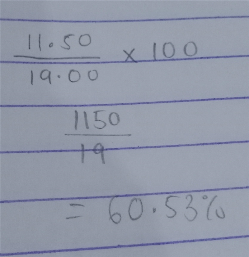 Given that a 19.00 g milk chocolate bar contains 11.50 g of sugar, calculate the percentage-example-1