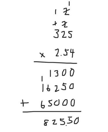 How many cm is 325.0 inches (1 in = 2.54cm). show your work-example-1