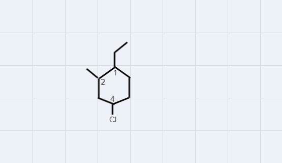 Where in the skeleton would the substitutes be located for 4-chloro-1-ethyl-2-methylcyclohexane-example-1