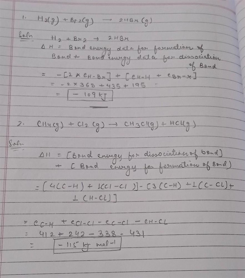 1) H₂(g)+Br₂(g)➝2HBr(g) has a heat of reaction of ___ kJ. 2)CH₄(g)+I₂(g)➝CH₃I(g)+HI-example-1