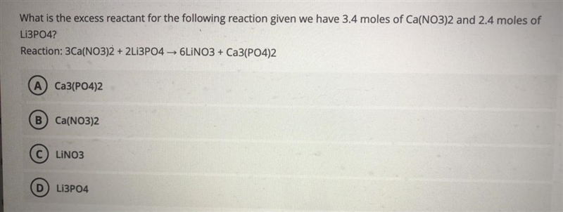 What is the excess reactant for the following reaction given we have 3.4 moles? I-example-1