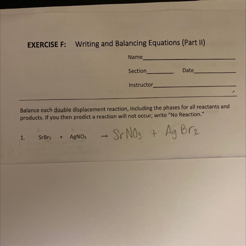 Balance double displacement reaction, including the phases for all reactants and products-example-1