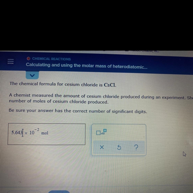 The chemical formula for cesium chloride CsClA chemist measured the amount of the-example-1