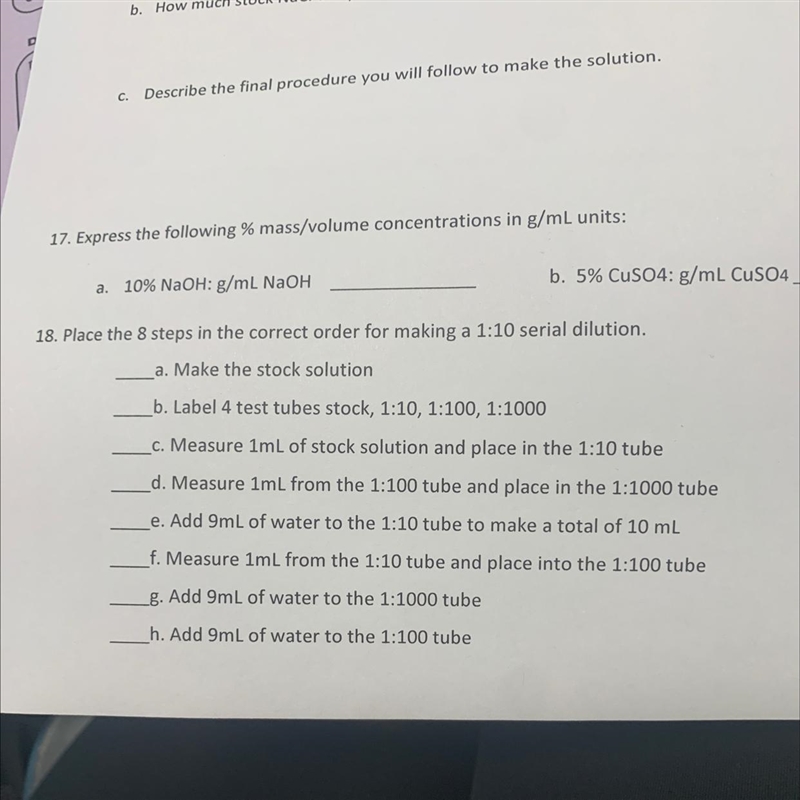 Place the 8 steps in the correct order for making a 1:10 serial dilution.-example-1