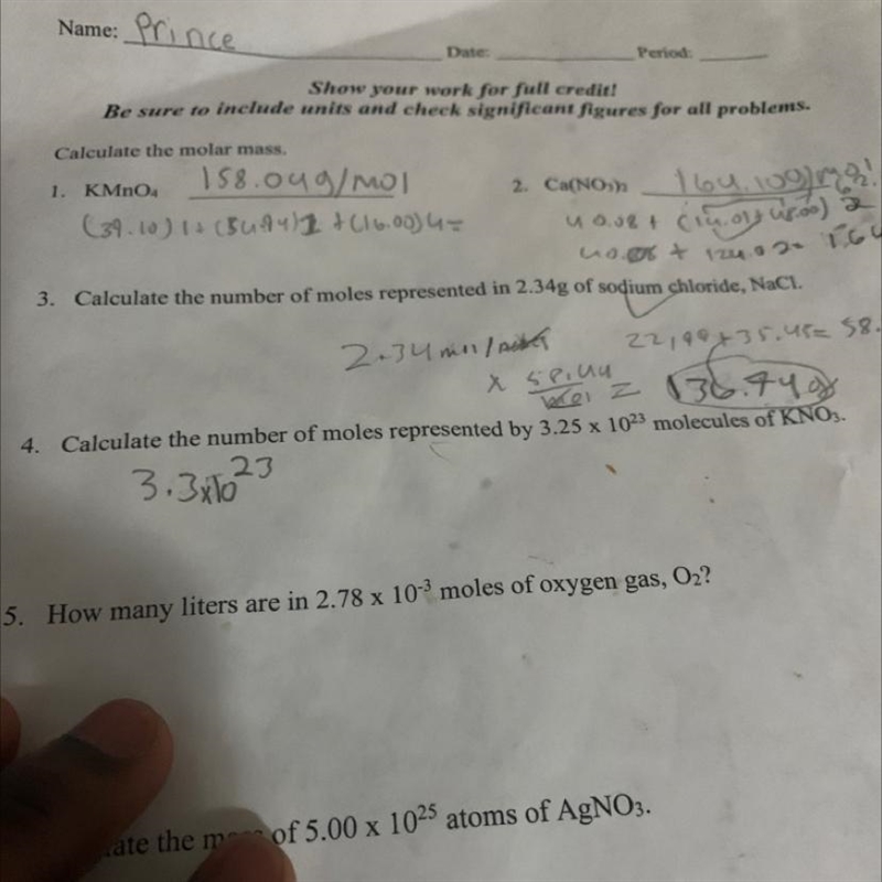 What is the number of moles represented by 3.25x10^23 molecules of KNO3-example-1