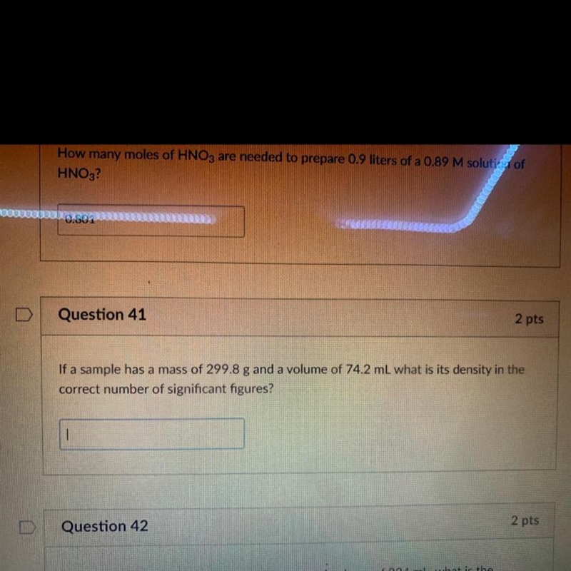 If a sample has a mass of 299.8 g and a volume of 74.2 mL what is it’s density in-example-1