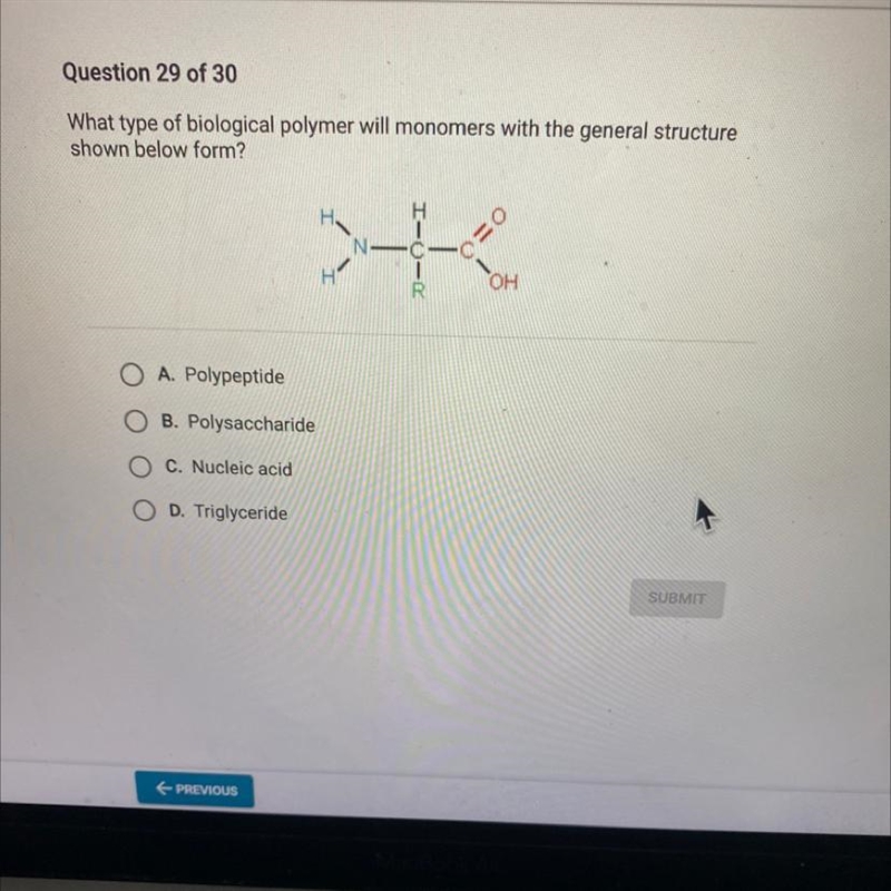 What type of biological polymer will monomers with the general structureshown below-example-1