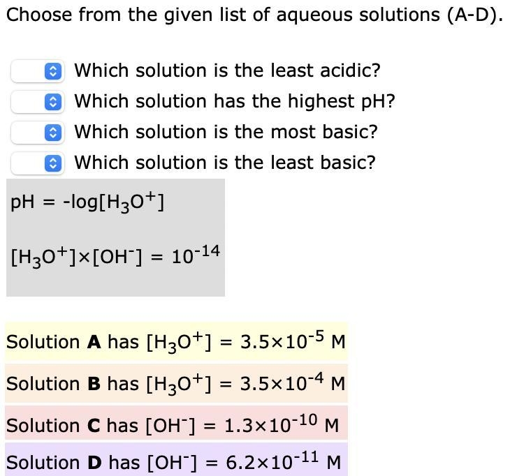 Choose from the given list of aqueous solutions (A-D).Solution may only be used once-example-1