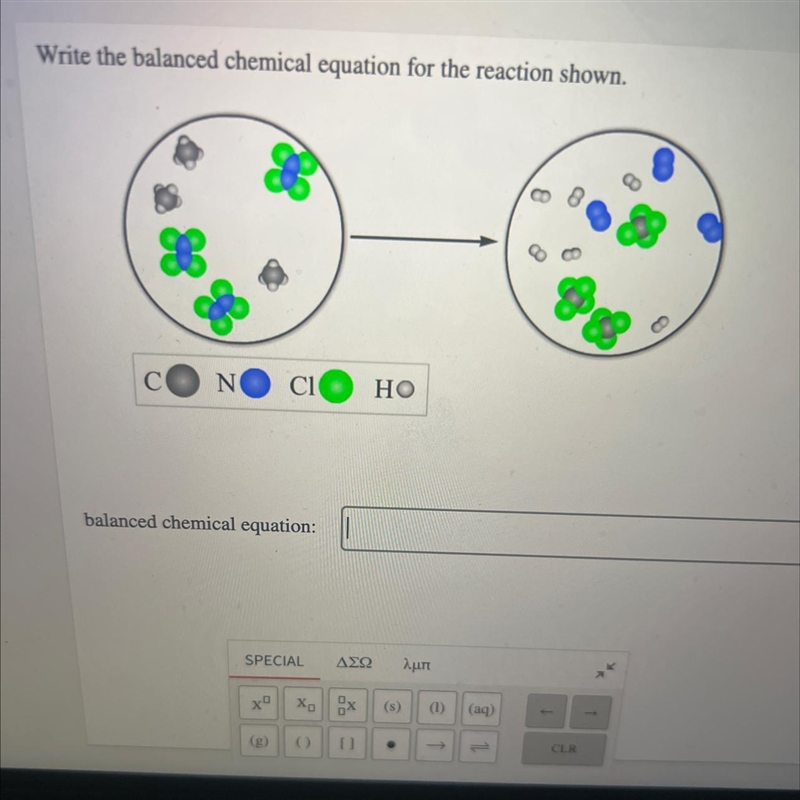 Write the balanced chemical equation for the reaction shown.NCIHObalanced chemical-example-1