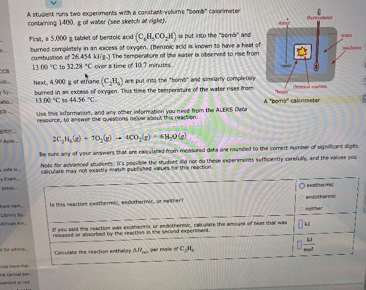 A student runs two experiments with a constant-volume "bomb" calorimetercontaining-example-1