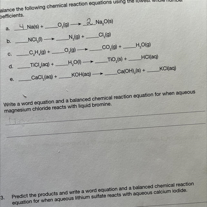 When aqueous magnesium chloride reacts with liquid bromine-example-1