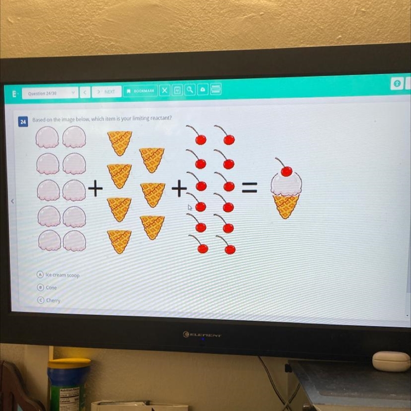 Based on the image below, which item is your limiting reactant?(A) Ice cream scoopB-example-1