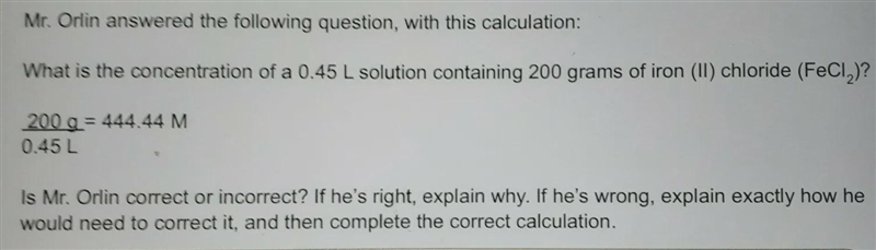 Chemistry Molarity (measuring the concentration of a solution) - Correct the Question-example-1