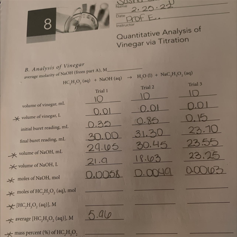 How do I find the volume of NaOH in L with given info in trial 1?-example-1