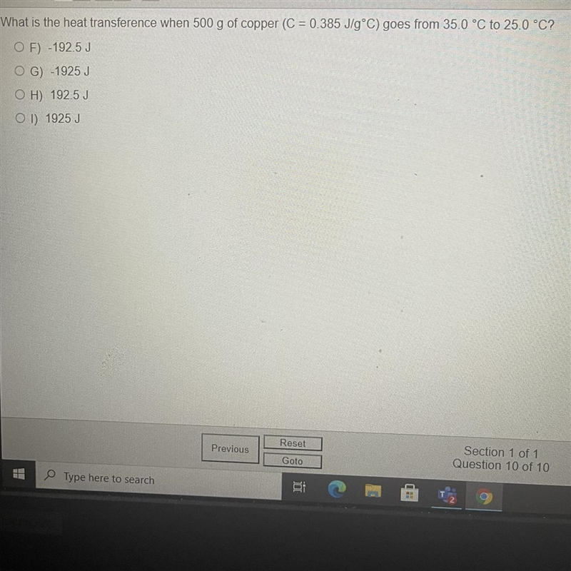 What is the heat transference when 500 g of copper (C=0.385.J/g^ C) goes from 35.0 degrees-example-1