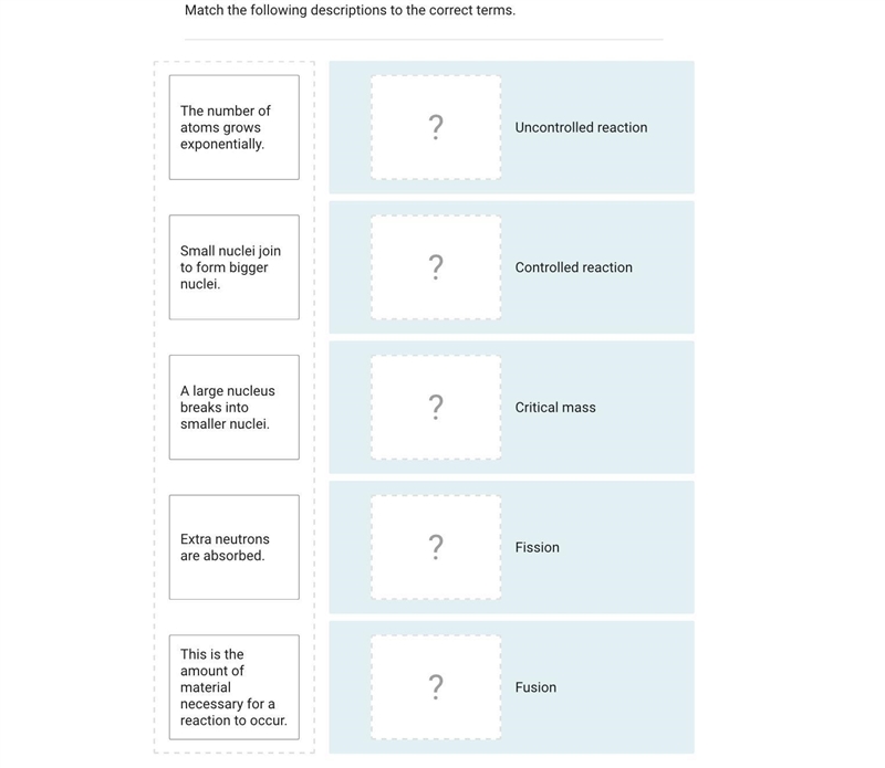 Match the following descriptions to the correct terms.The number of atoms grows exponentially-example-1