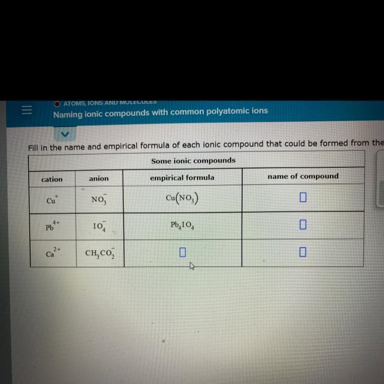 Empirical formula and name of compound also i filled in the first 2 empirical formulas-example-1