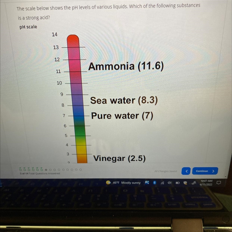 Help me please if you can a. ammonia b. battery acid c.pure waterd. sea water-example-1