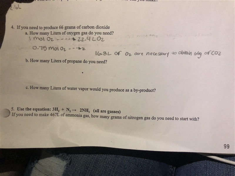 If you need 66 grams of carbon dioxide. How many liters of propane do you need?-example-1