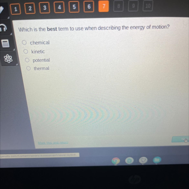 Which is the best term to use when describing the energy of motion? CORO chemical-example-1