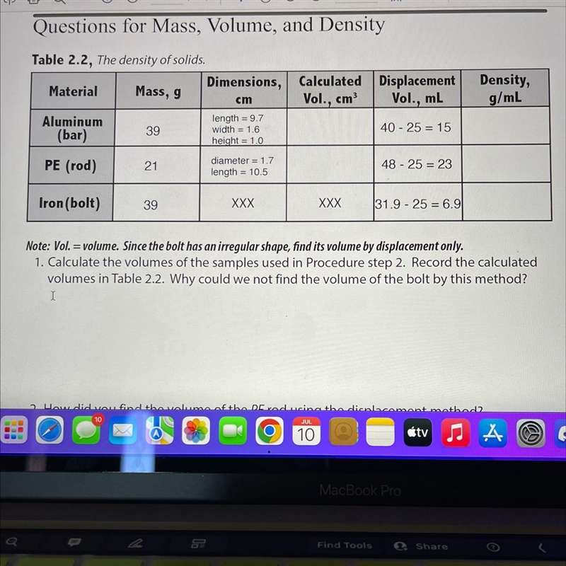 Calculate the volumes of the samples used in procedure step 2. Record the calculated-example-1