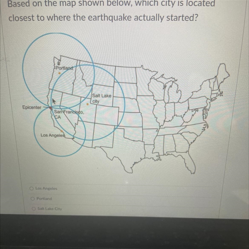 Based on the map shown below, which city is located closest to where the earthquake-example-1