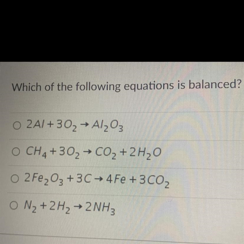 Which of the following equation is balanced?-example-1