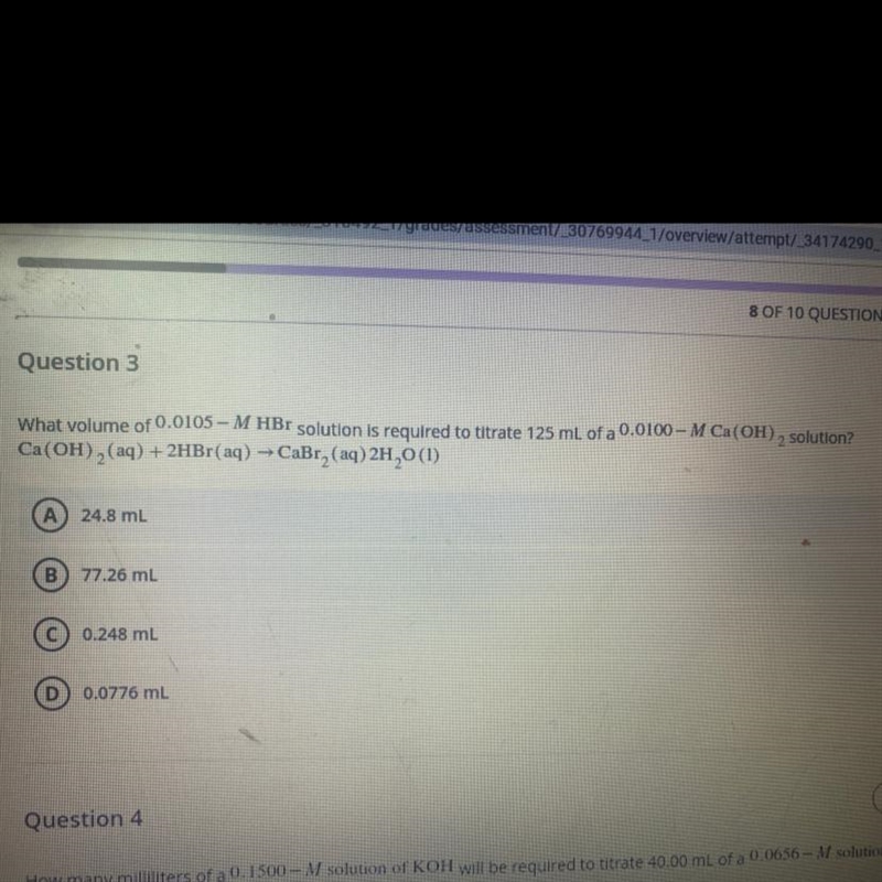 What volume of zero. Zero 105 – M HBR solution is required to ta trait 125 ML of zero-example-1