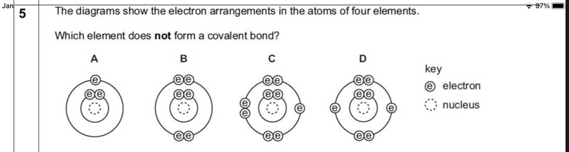 ASAP, the diagram shows the electron arrangement… Which element does not form an covalent-example-1