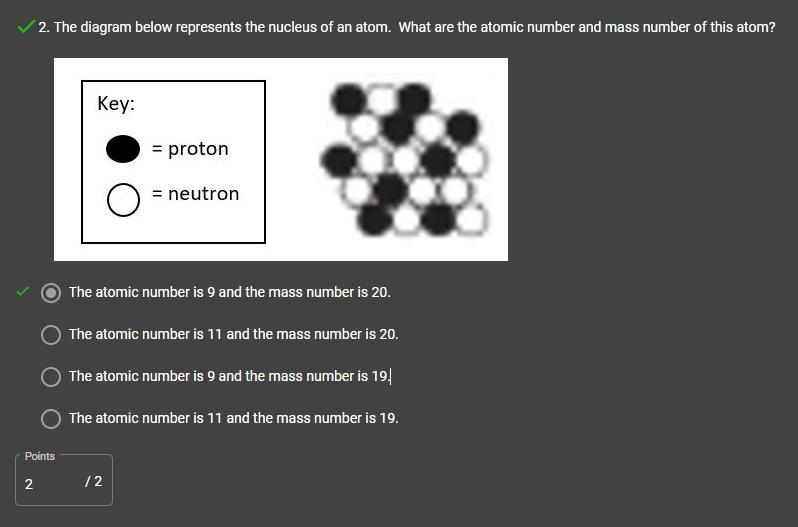 The diagram below represents the nucleus of an atom. What are the atomic number and-example-1