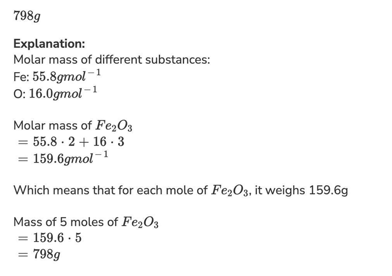 What is the mass of 8 moles of Fe2O3 ?-example-1