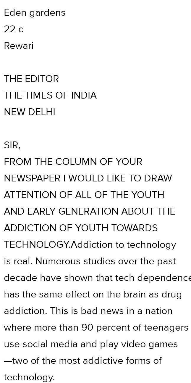 Increasing technology addiction among the youth write a letter to editor-example-1