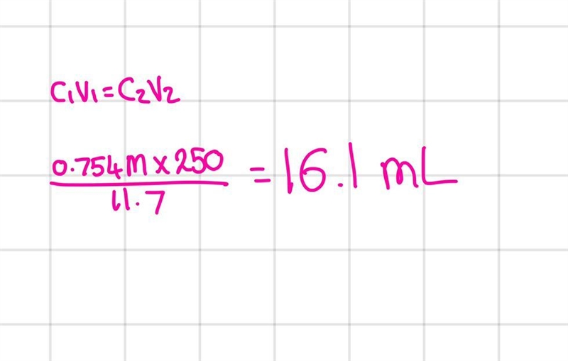 A student wants to prepare 250.0 mL of a 0.754 M HCl solution, starting with a 11.7 M-example-1