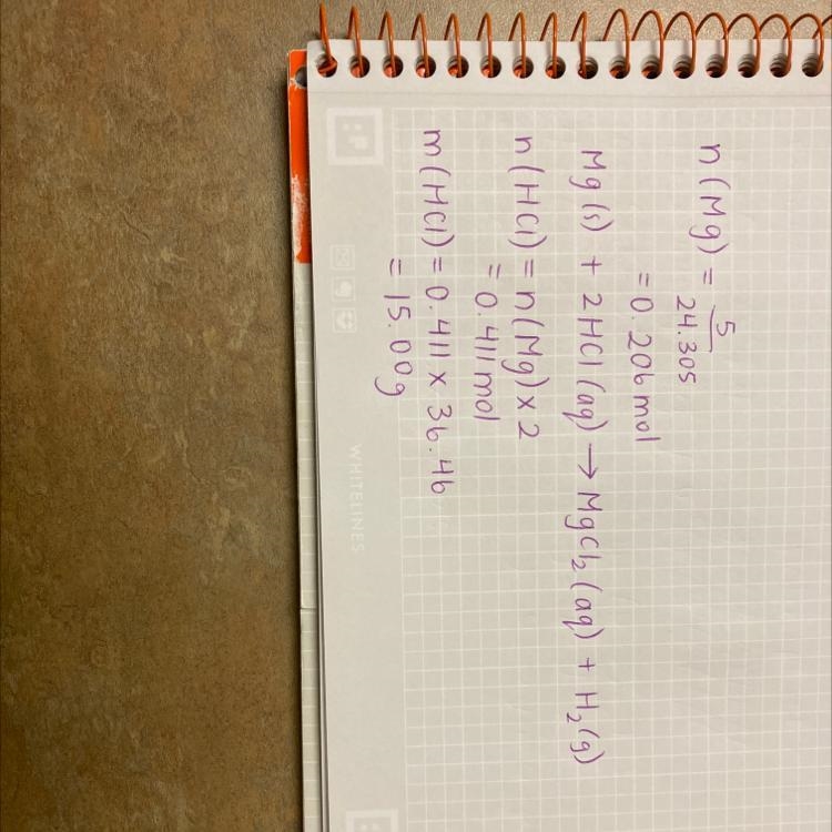 What mass of HCL is consumed by the reaction of 5. 0 of magnesium?-example-1