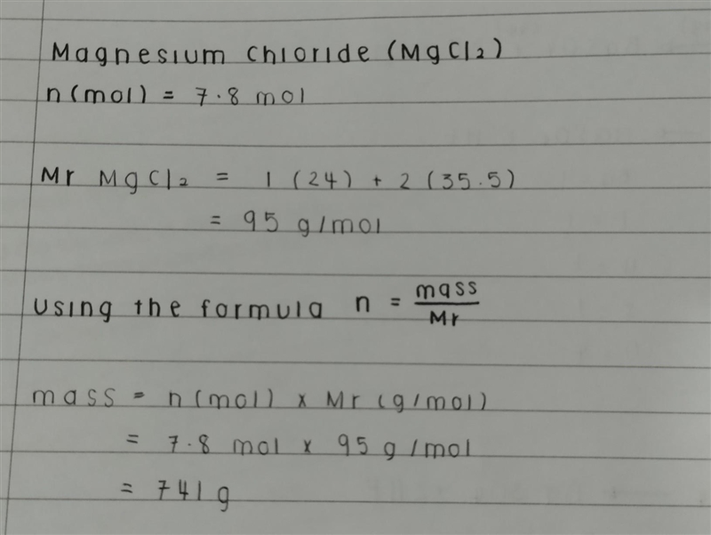 What is the mass of 7. 80 moles of magnesium chloride, MgCl2? Express your answer-example-1