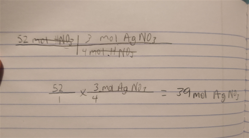 B. from 52 moles of nitric acid, how many moles of silver nitrate will be produced-example-1