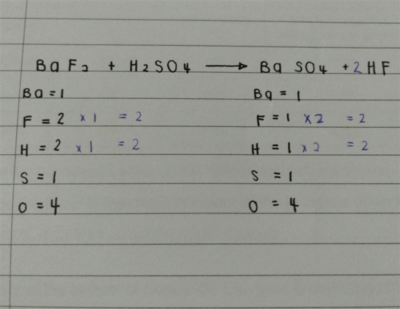 When barium fluoride reacts with sulfuric acid, barium sulfate and hydrofluoric acid-example-1