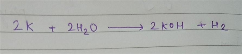 potassium metal reacts with water to give potassium hydroxide and hydrogen gas write-example-1