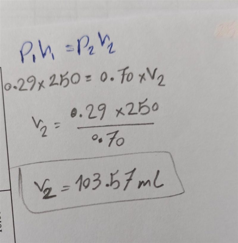 A gas has a volume of 250 mL at 0.29 atm. What will its volume be if the pressure-example-1