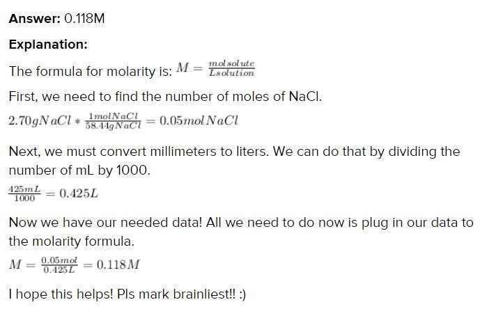 Question 3 Not yet answered Points out of If you dissolve 2.70 g of NaCl in 425 mL-example-1