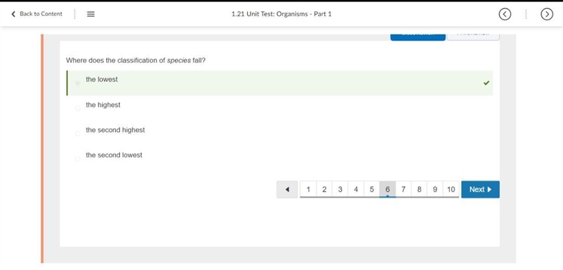 Where does the classification of species fall? the second highest the lowest the highest-example-1