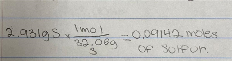 How many moles are in 2.931g of sulfur?-example-1