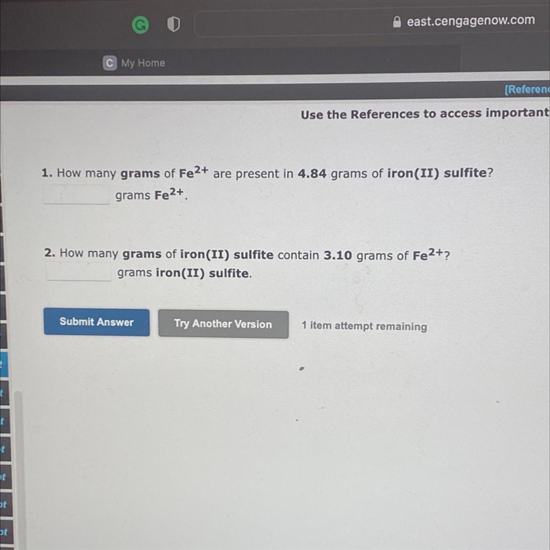 How many grams of Fe2+ are present in 4.84 grams of iron(II) sulfite?-example-1