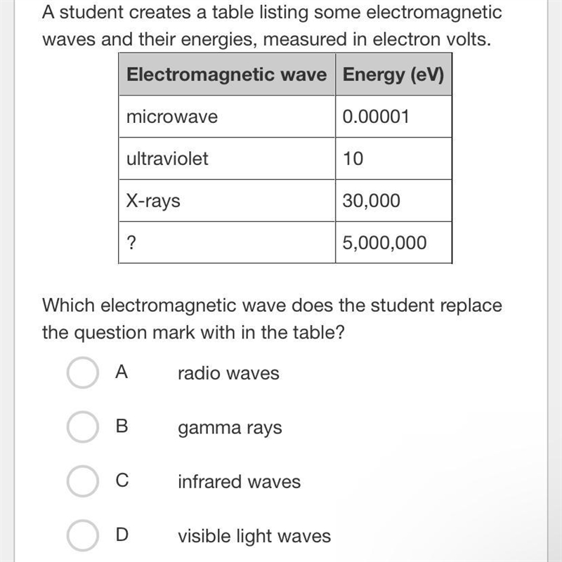 Which electromagnetic wave does the student replace the question mark with in the-example-1