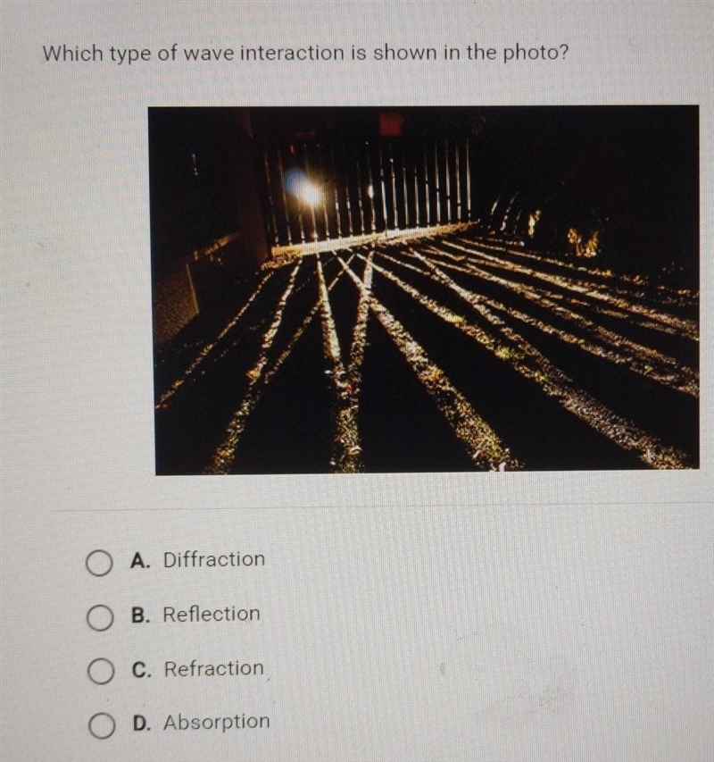 Which type of wave interaction is shown in the photo? with ISSN AN O A. Diffraction-example-1
