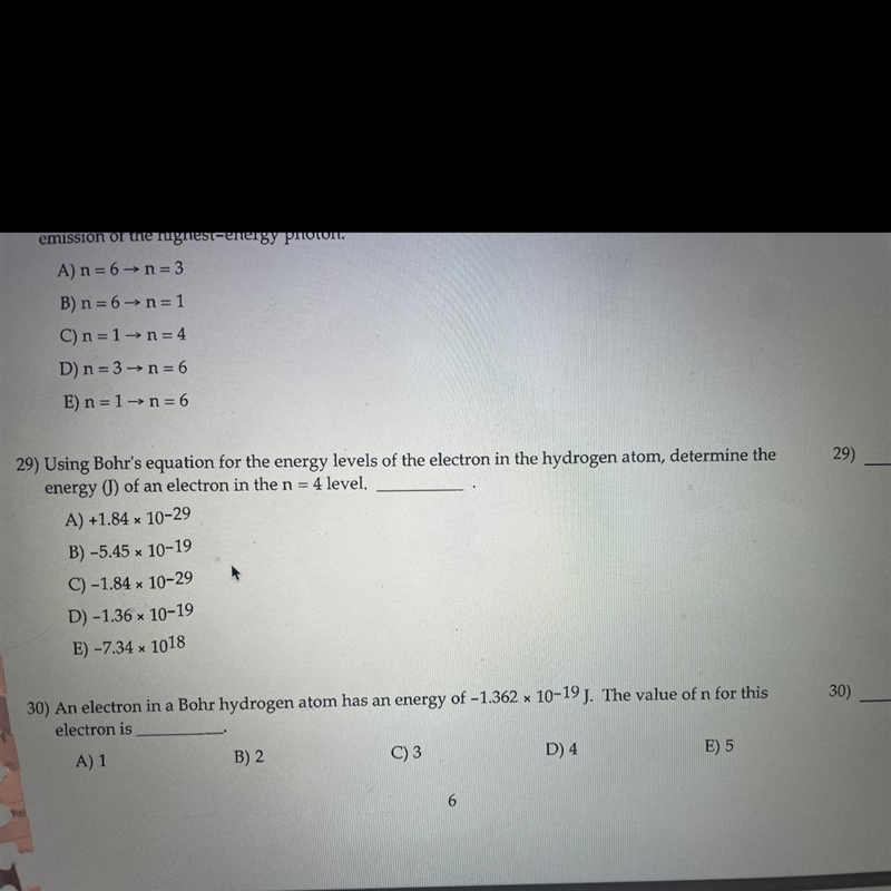 Help with # 29 pleaseUsing Bohr's equation for the energy levels of the electron in-example-1